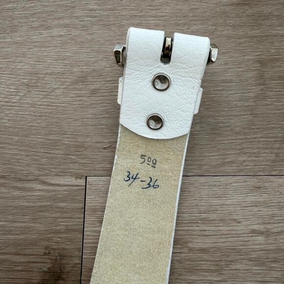 Vintage 70\'s White Wide Leather Belt Silver Buckle Sz 34 - 36 Disco Retro Staple main image 5
